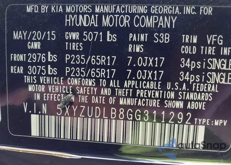 2016 Hyundai Santa Fe Sport 2.4L from USA, damaged, VIN 5XYZUDLB8GG311292